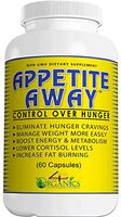 Appetite Away Hunger Suppressant Weight Loss Supplement Bottle (60 Capsules) by 4 Organics - All Natural Diet Pill - No Appetite - No Jitters - Satisfaction Guarantee