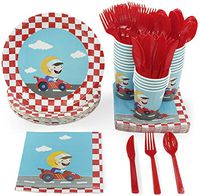 Juvale Race Car Party Plates, Napkins and Cutlery Party Supplies (Serves 24, 144 Pieces)