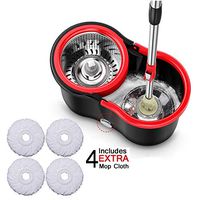 MSCHEN Spin Mop Bucket with Wringer - Deluxe Stainless Steel 360 Spin Dry Basket & Telescopic Handle Pole, Hurricane Spinning Mop Bucket Kit, 4 Microfiber Heads Replacement