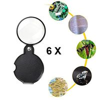 6 X Handle Pocket Magnifiers Mini Magnifying Glass Lens Folding Handheld Reading Aid Loupe Adjustable Jewelry Spiegel Bigeye Glass with Rotating Pu Leather Protective Case Holster Black