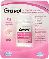 Gravol Easy To Swallow 80 Tablets Filmkote Antinauseant For Nausea, Vomiting, Dizziness and Motion Sickness 50 Milligram