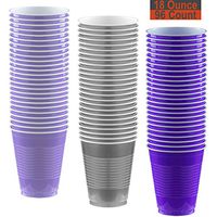 18 oz Party Cups, 96 Count - Lavender, Silver, Purple - 32 Each Color