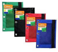 Kicko Pencil Case - 3 Ring Pouch with Mesh Window- Assorted Basic Colors Binder Pouch - 4 Pack Durable and Heavy Duty Pencil Holders - School Supplies, Office Products