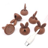 6 Pack Bunny Cable Clips - Multicolor Long Lasting Cord Holder & Hider Desktop Wire Organizer Management Kit, Rabbit Shape Silicone Self-Adhesive Desk Cable Drop Cable Holder - Brown