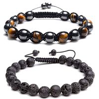 Top Plaza Natural Tiger Eye Stone Magnetic Hematite Healing Therapy Beads Lava Stone Aromatherapy Essential Oil Diffuser Macrame Adjustable Braided Link Bracelets Set(Yellow)