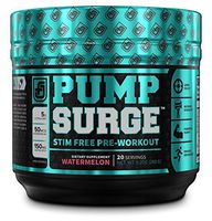 PUMPSURGE Caffeine Free Pump & Nootropic Pre Workout Supplement, Non Stimulant Preworkout Powder & Nitric Oxide Booster,20 Servings, Watermelon, 9.2 OZ