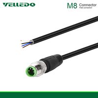 VELLEDQ Industrial Pre-Wired M8 Connector Cable 4-Pin Male A-Coding 3M/10FT PVC Line