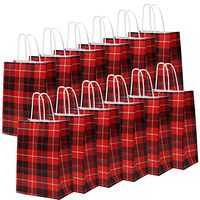 Cooraby 20 Pieces Red and Black Plaid Paper Party Bags Christmas Gift Bag Birthday Kraft Party Bags with Handle for Wedding and Party Celebrations (Color I)