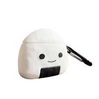 BONTOUJOUR AirPods Case, Super Cute Creative Funny Food Smiling Face White Rice Ball Design AirPods Case, Funny Soft Silicone Earphone Protection Skin for AirPods1&2+Hook -Rice Ball