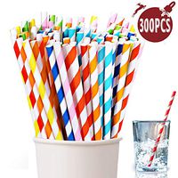Paper Straws, 300 Pack of Paper Straws in 8 Bright Colors Rainbow Stripes in Green, Blue, Yellow, Red, Etc Biodegradable and Durable Bulk Straws for Party Supplies Great for Smoothies, Tea and Soda
