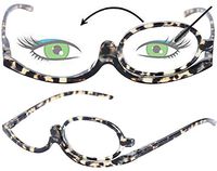 SOOLALA 2 Pack Womens Magnifying Eye Make Up Spectacles Flip Down Lens Folding Cosmetic Reading Glasses, 2Tortoise, 4.5