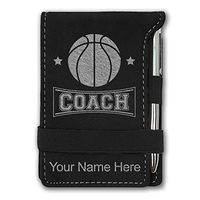 Mini Notepad, Basketball Coach, Personalized Engraving Included (Black with Silver)