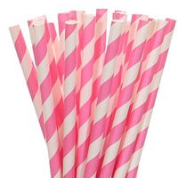 Hot Pink Striped Paper Straw (50)
