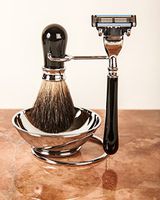 Artemis Black MACH 3 Shaving Gift Set - Razor, Badger Hair Brush & Bowl on Stand - SHV03