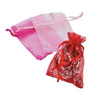 Fun Express - Assorted Valentine Mini Organza Bags for Valentine's Day - Party Supplies - Bags - Fabric & Textile Bags - Valentine's Day - 24 Pieces