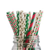 Ipalmay Christmas Drinking Straw - Biodegradable Paper Straws 7.75 Inches Red and Green - Pack of 100