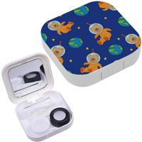 Portable Contact Lens Case Box Travel Kit Mirror + Bottle + Tweezers Container Holder [ Teddy Astronaut Color ]