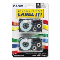 Casio : Tape Cassettes for KL Label Makers, 18mm x 26ft, Black on White, 2 per Pack -:- Sold as 2 Packs of - 2 - / - Total of 4 Each