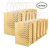 XNX 24 Pack Paper Christmas Gift Bags Gold Party Favor Bags Personalized Gift Bags Recyclable Goodie Bags for Birthdays, Weddings, Baby Showers,Shopping. (15 * 21 * 8cm Gold Wave)