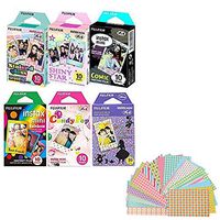 Fujifilm Instax Mini Film 6 Pack Bundle! Rainbow, Candy Pop, Disney Alice, Stained Glass, Shiny Star, Comic 10 X 6 = 60 Sheets Assort Set Stickers