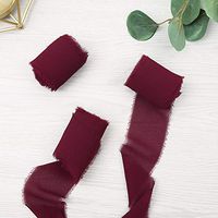 Doris Home Handmade Fringe Chiffon Silk-Like Ribbon 2" x 7Yd Set of 3 Rolls Ribbons for Wedding Invitations, Bouquets, Gift Wrapping (3 Rolls Burgundy)