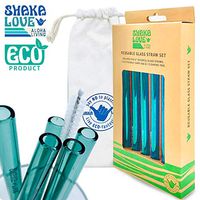 SHAKA LOVE Reusable Glass Drinking Straw Set- Stylish, Durable, Shatter-Resistant - Set of 5 ALOHA Colorful Glass Drinking Straws with Cleaning Tool & Travel Carry Bag (Save the Sea Turtles Green, 6)