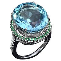 Slendima Vintage Round Artificial Topaz Finger Ring Luxury Engagement Wedding Jewelry Navy Blue US 6