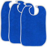 Terry Adult Reusable Bibs with Hook and Loop Closure, 18" x 30", Double Ply Knit, Extra Absorbent and Washable, Royal Blue, Pack of 3