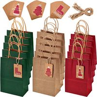 Blulu 15 Pieces Christmas Kraft Bags Gift Paper Bags and 45 Pieces Christmas Brown Paper Tags Gift Tags with Twine Ties for Gift Package, Parties
