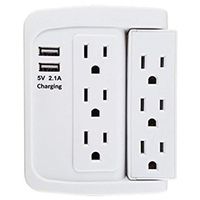 6 Outlet Swivel Surge Protector With 2 USB Fast Charging Ports for iPhone, iPad, Samsung Galaxy, Nexus, Tablets, HTC, Motorola, LG and More - Saves Space