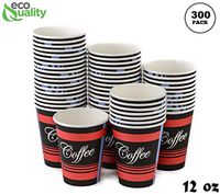 [300 Pack] 12oz Disposable Paper Coffee Cups For Hot, Cold Drink, Coffee, Tea, Cocoa, Travel, Office, Home, Cider, Hot Chocolate, To go, Compostable, Biodegradable, Durable by EcoQuality