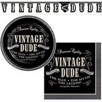 Olive Occasions Vintage Dude Party Supplies 16 Appetizer Dessert Plates, 16 Beverage Napkins, Decorative Banner and Recipe