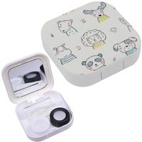 Portable Contact Lens Case Box Travel Kit Mirror + Bottle + Tweezers Container Holder [ Cute Scandinavian Style Animal Faces ]