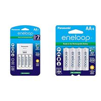 Panasonic K-KJ17MCA4BA Advanced Individual Cell Battery Charger Pack with 4 AA eneloop 2100 Cycle Rechargeable Batteries & eneloop AA 2100 Cycle Ni-MH Pre-Charged Rechargeable Batteries, 4 Pack