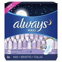 Always Maxi Feminine Pads for Women, Size 5, Extra Heavy Overnight Absorbency, with Wings, Unscented, 36 Count, Pack of 4 (Package May Vary)