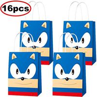 16 PCS Sonic Inspired Party Paper Bags for Sonic The Hedgehog Birthday Party Supplies Favor Goody Candy Bags Treat Bags for Kids Adults Birthday Party Decoration