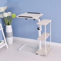 CWJ Household Small Table Adjustable Laptop Bedside with 3 Shelf Rotating Board and Raised Ledges for Living Room Simple Creative Bed Multifunction Table,White Maple