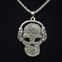 Headset Skeleton Women Rhinestone Jewelry Skull Necklace Sweater Chain Pendant Pretty Cute Stylish Cheap Jewerly Aesthetic Beads Comfortable Accessory Daily