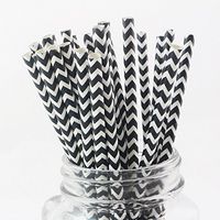 Ipalmay 100 Pack Multicolour Paper Straws, Disposable Biodegradable, 7.75 Inches Black Chevron Straw for Party, Home etc
