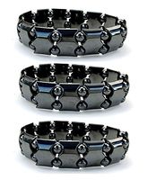 PURPLE WHALE Black Hematite Gemstone Bracelet- Beautiful, Magnetic, Arthritis Pain Relief, Stretchable, Men, Women, Unique Designs, Stylish Wrist Jewelry, 3 Piece Set, 7-8Inches Long