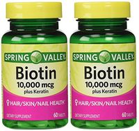 Spring Valley Biotin Dietary Supplement, 10,000 Mg with 100 Mg Keratin, Twin Pack 120 Total Tablets