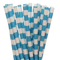 Bright Blue Horizontal Striped Paper Straws (25)