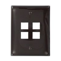 Leviton 41091-4BN QuickPort Midsize Wallplate, Single Gang, 4-Port, Brown