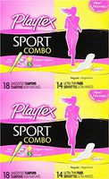 Playtex Sport Combo Pack, Regular and Super Tampons and Ultra Thin Pads with Wings, 32 Count (Pack of 2)
