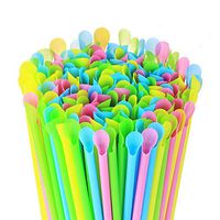 500 Pack - Sno-Cone Spoon Drinking Straws, Assorted Neon Colors Disposable Plastic Straw, 7-1/4"