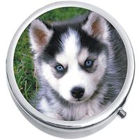 Husky Puppy Medicine Vitamin Compact Pill Box