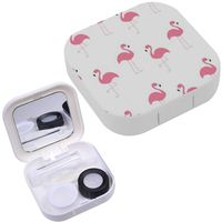Portable Contact Lens Case Box Travel Kit Mirror + Bottle + Tweezers Container Holder [ Flamingo Exotic ]