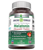 Amazing Formulas Melatonin Chewable 5 mg 250 Tablets Non GMO -Helps Regulate Sleep Cycle* -Calming & Relaxing Effect* (Strawberry Flavor)
