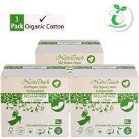 NATRATOUCH ~ COMPOSTABLE ~ Certified Organic Cotton Regular Pads (3 Pack Total 36 Pads)