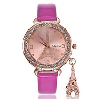 WM & MW Women Elegant Quartz Watches Fashion Eiffel Tower Rhinestone Wrist Watches with Pendant (Pink)